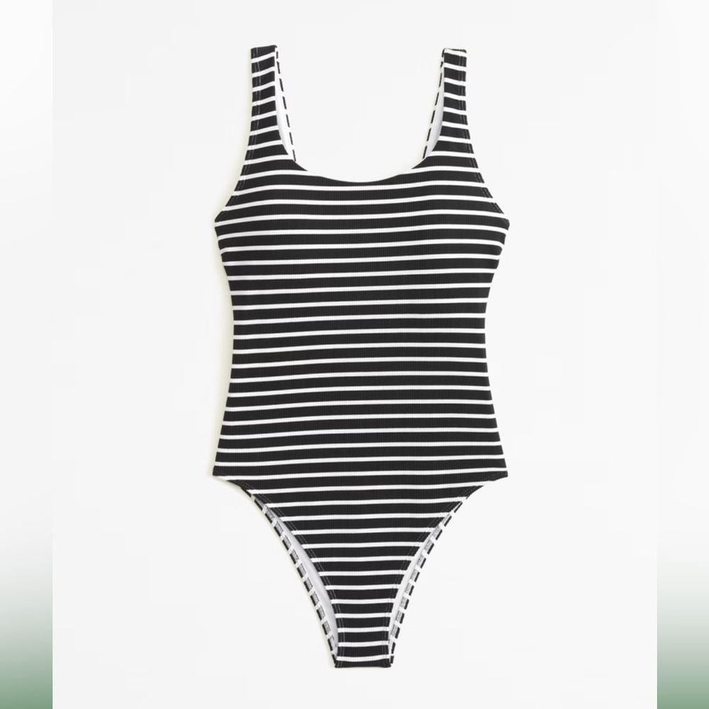 Abercrombie & Fitch 90s one-piece scoop swimsuit, M, black white stripe